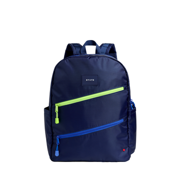 Kane Double Pocket Backpack Navy Diagonal Zipper