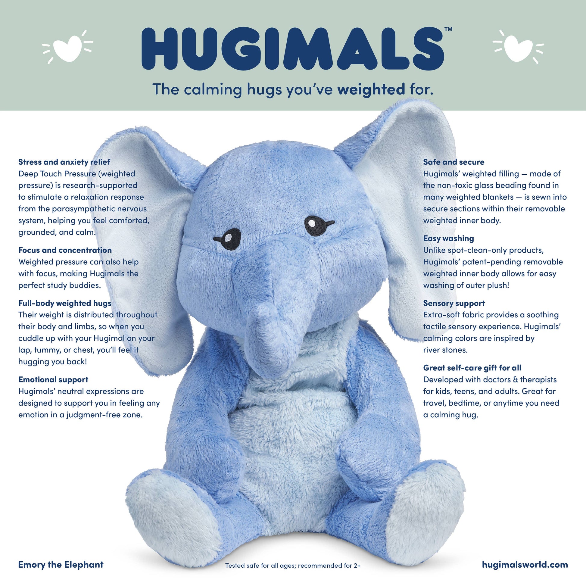 Hugimals World - Hugimals Weighted Self-Care Tools Emory The Elephant