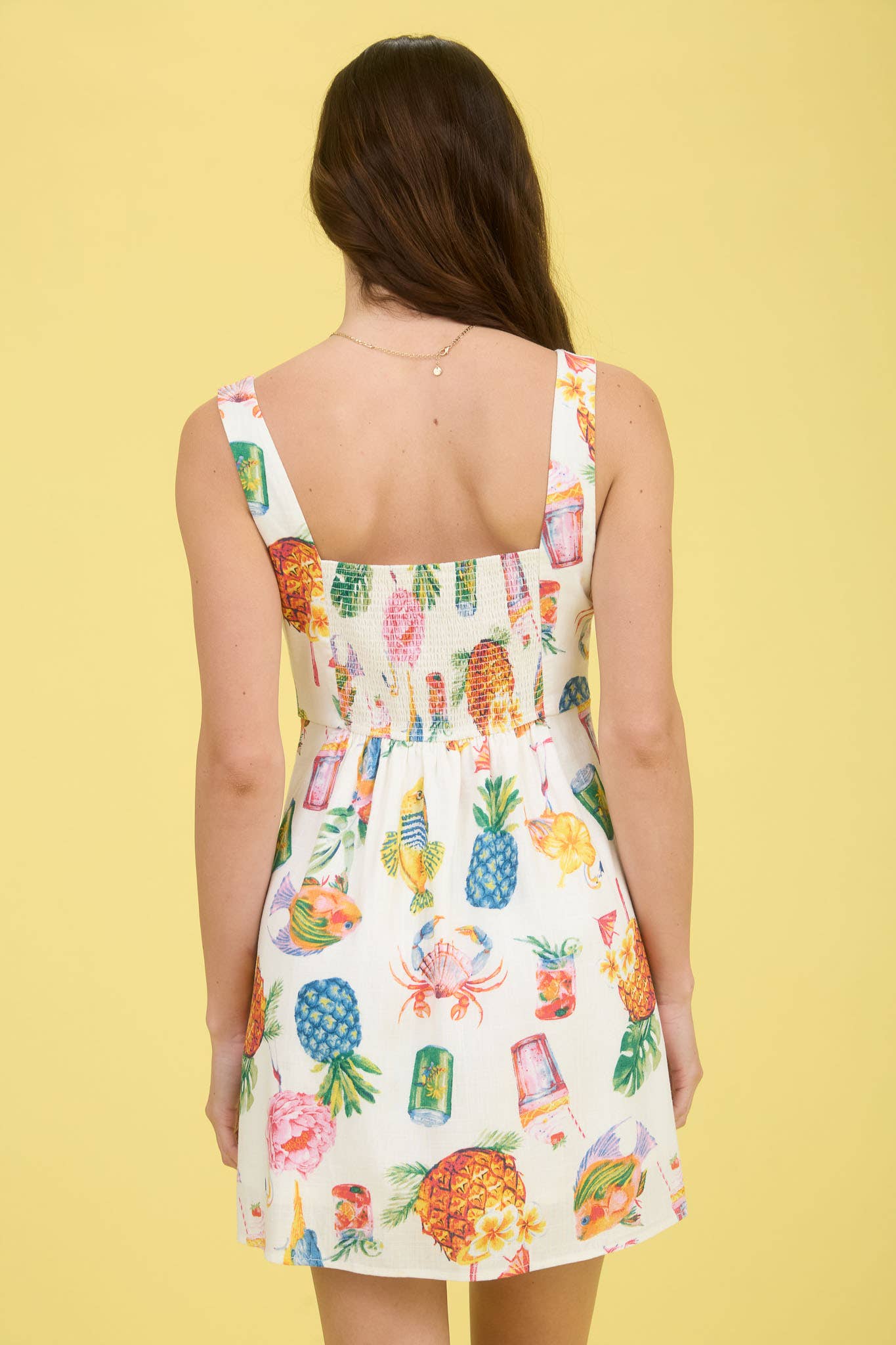 Moon River - TROPICAL SUMMER PRINT SLEEVELESS LINEN MINI DRESS