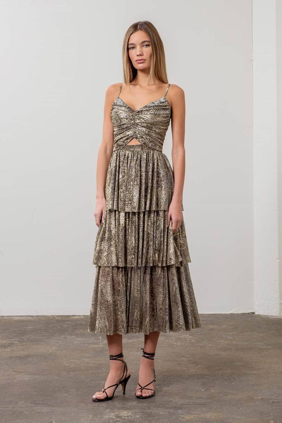 Metallic Cut-Out Tiered Maxi Dress - Main Image