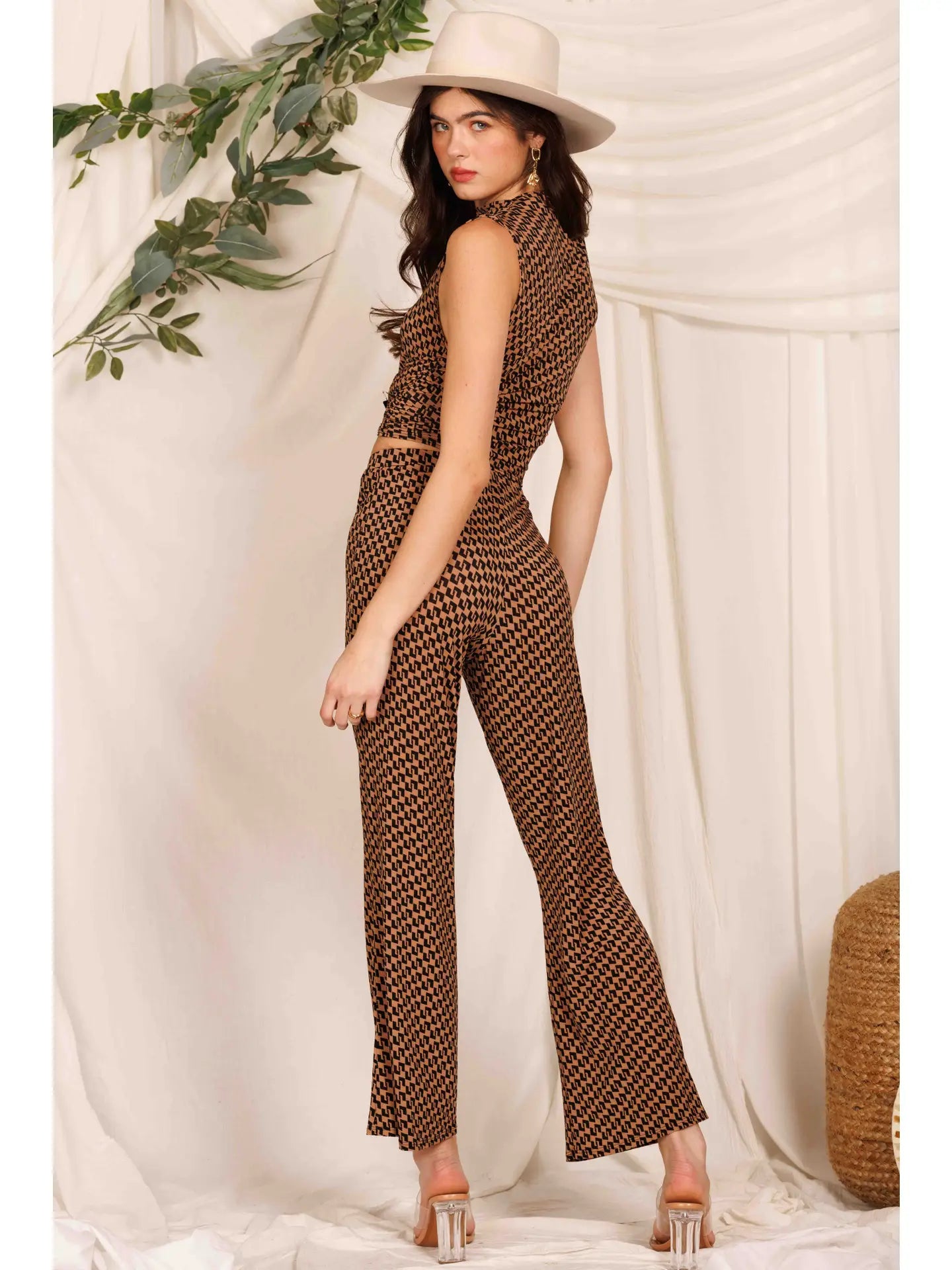 Printed Knit Wide Long Pants