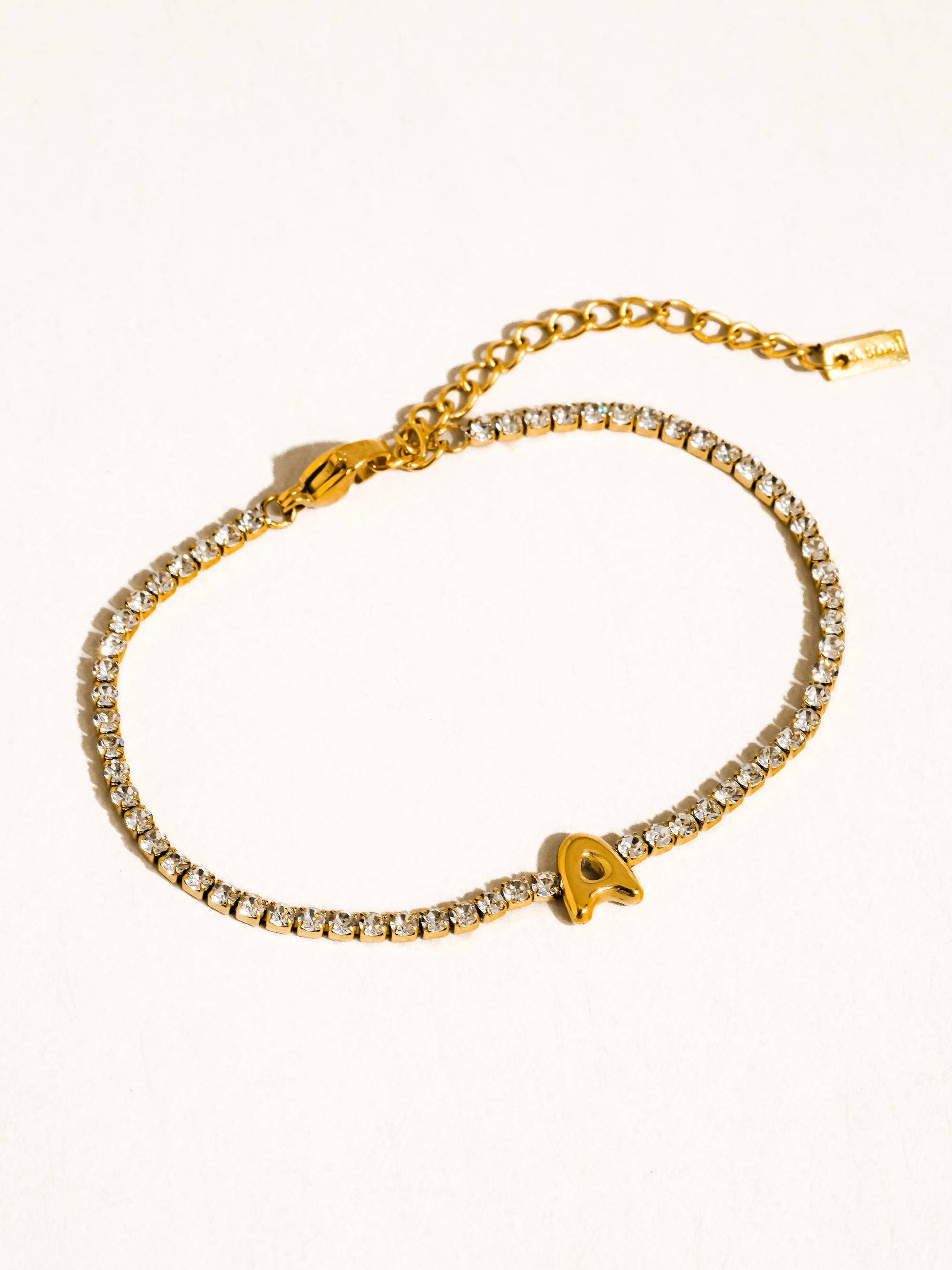 Chaplin 18K Gold Non-Tarnish Rhinestone Letter Bracelet