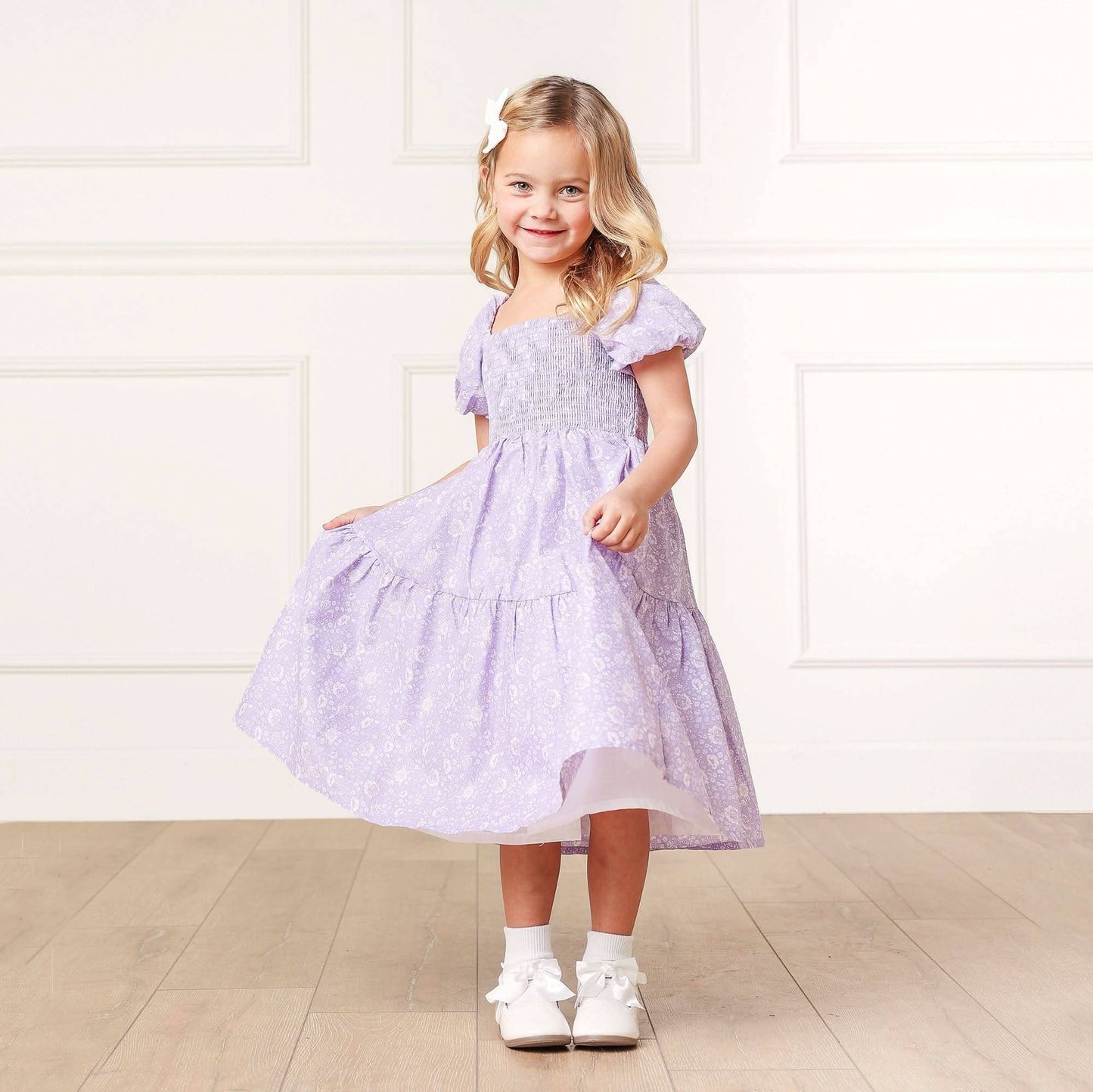 Smocked Bubble Sleeve Dress