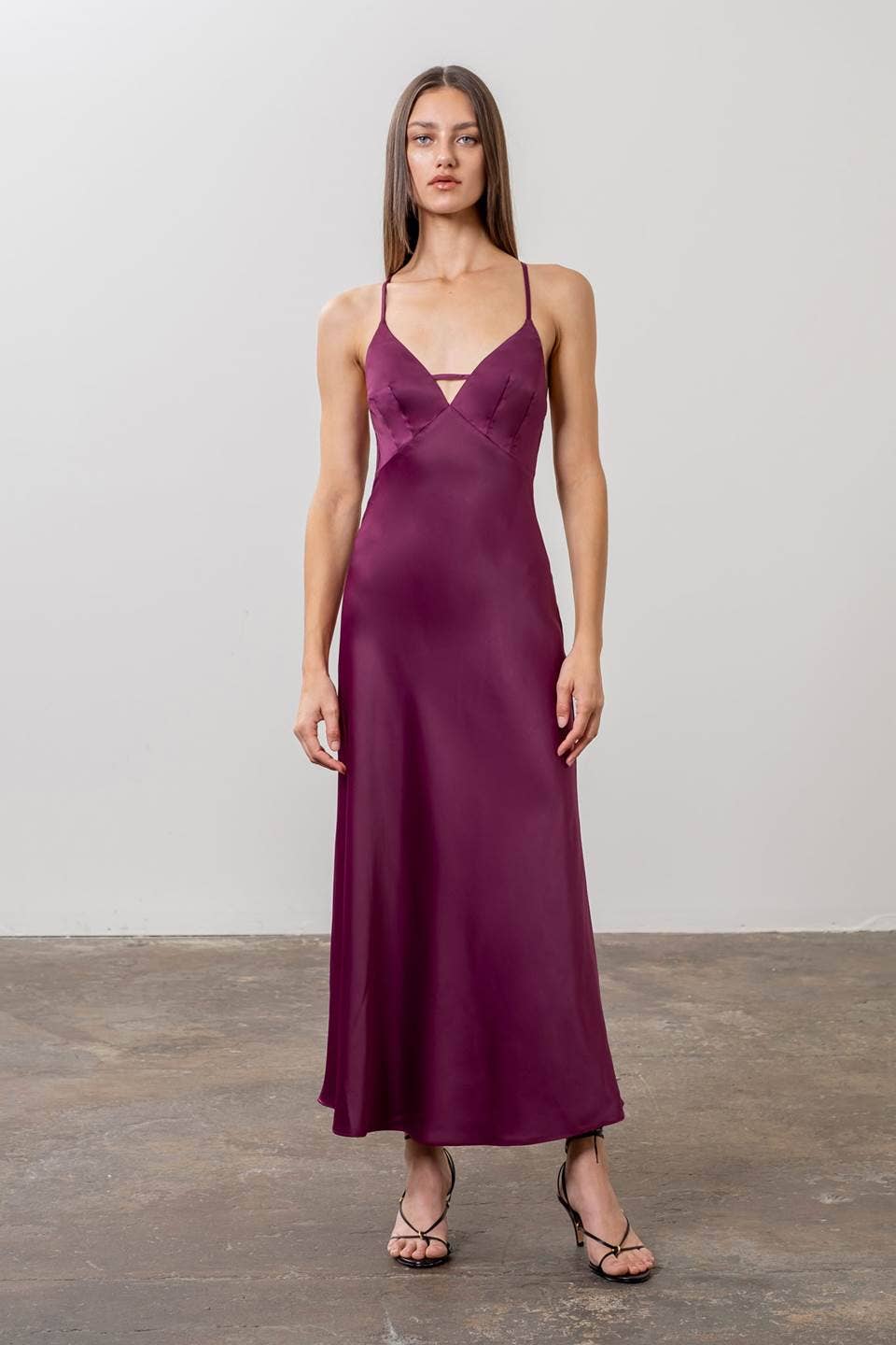 midi dress with tie back Satin Deep V Tie Back Midi Dress