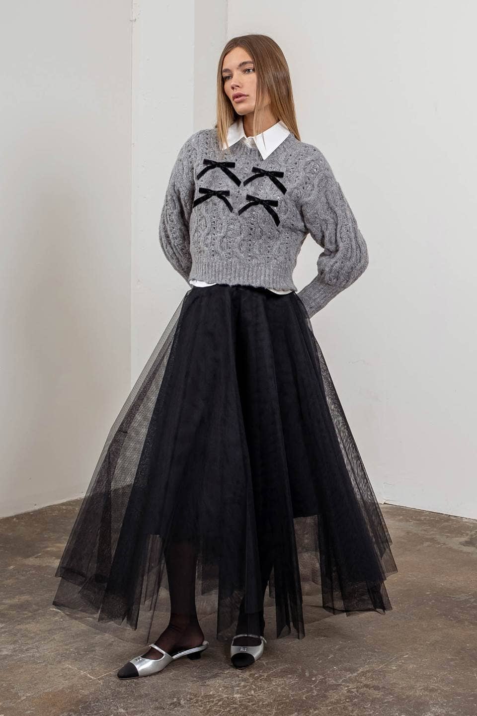 Ribbon Detail Chunky Knit Sweater