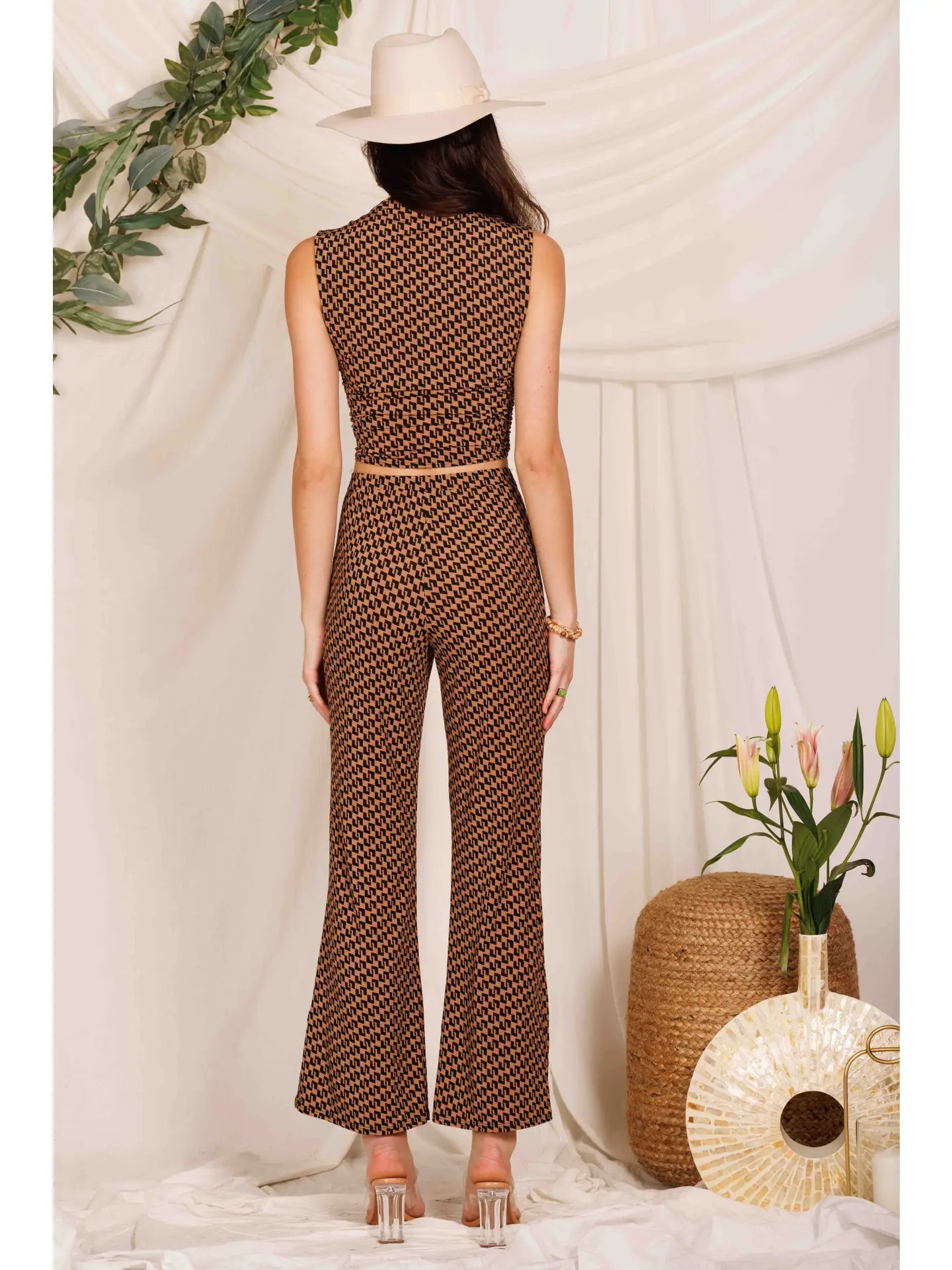 Printed Knit Wide Long Pants