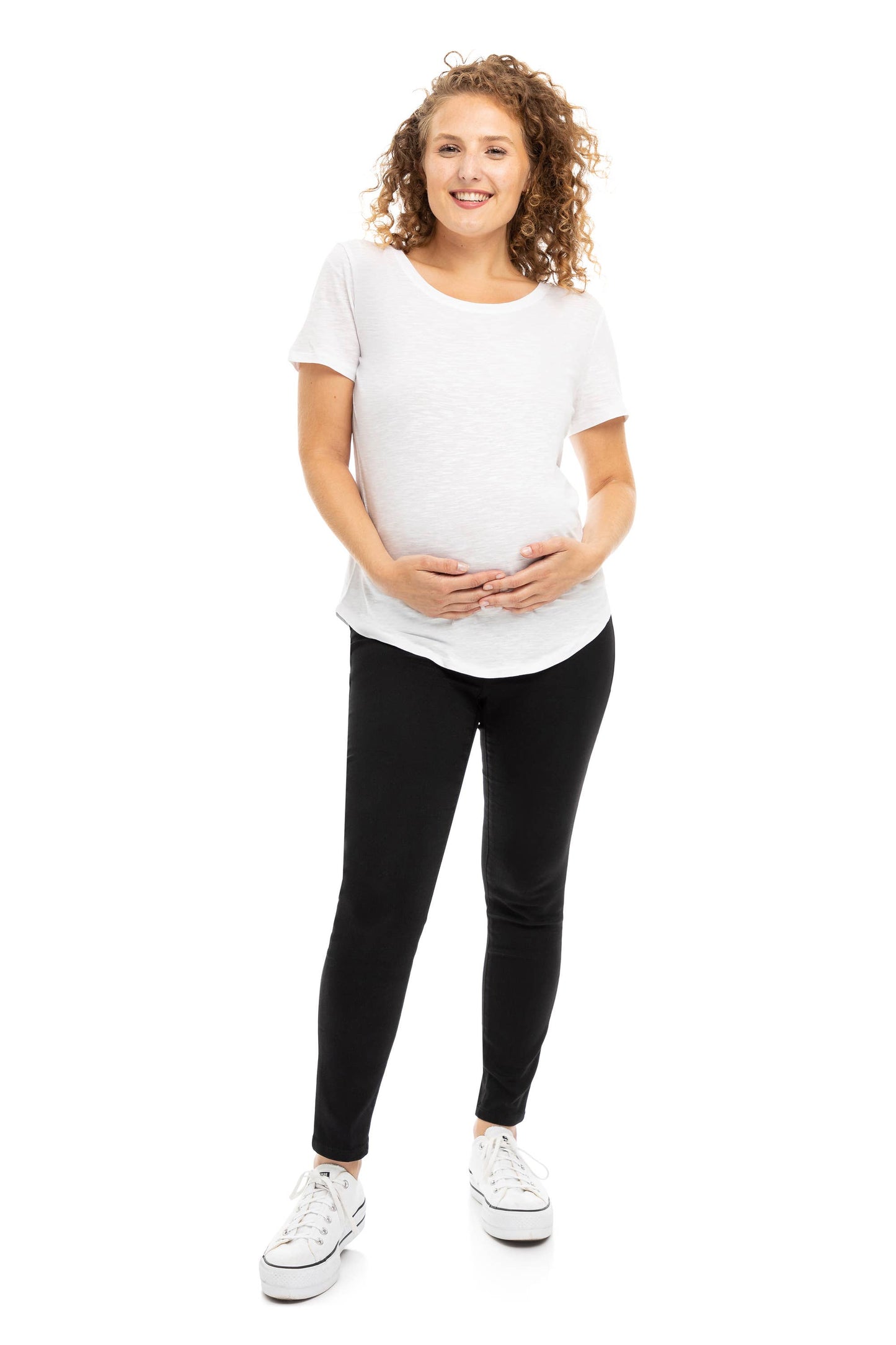 1822 Denim - 28" Maternity Better Butter Ankle Skinny w/ Bellyband- BLACK