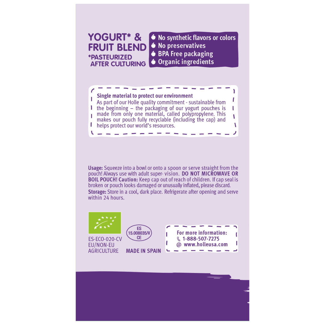 Holle Organic Yogurt Pouches - Blueberries, Apple & Banana