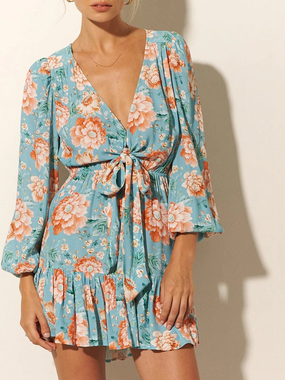josette mini dress Josette Tie Front Mini Dress