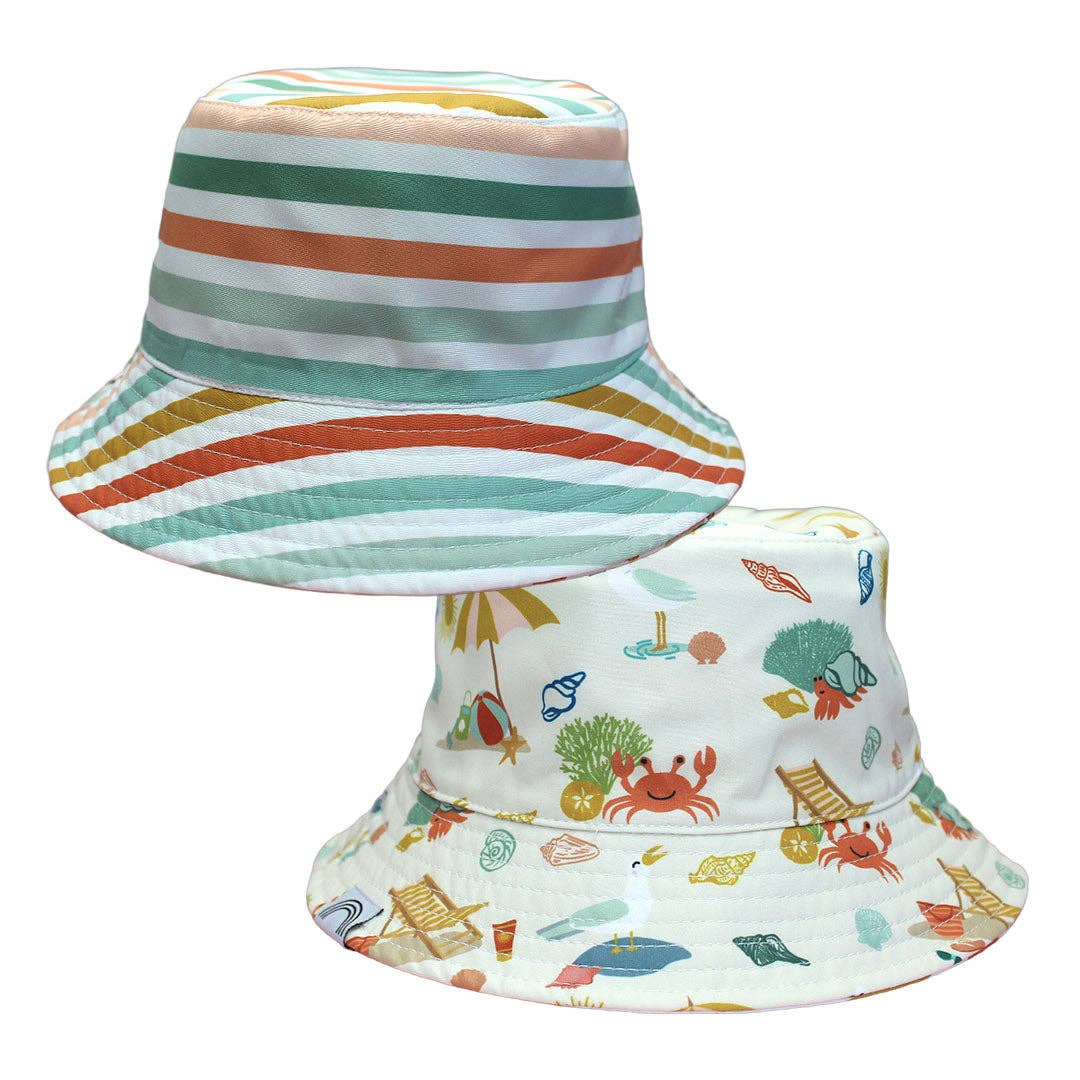 Emerson and Friends - Reversible Bucket Hat - Beach Day and Coral Stri