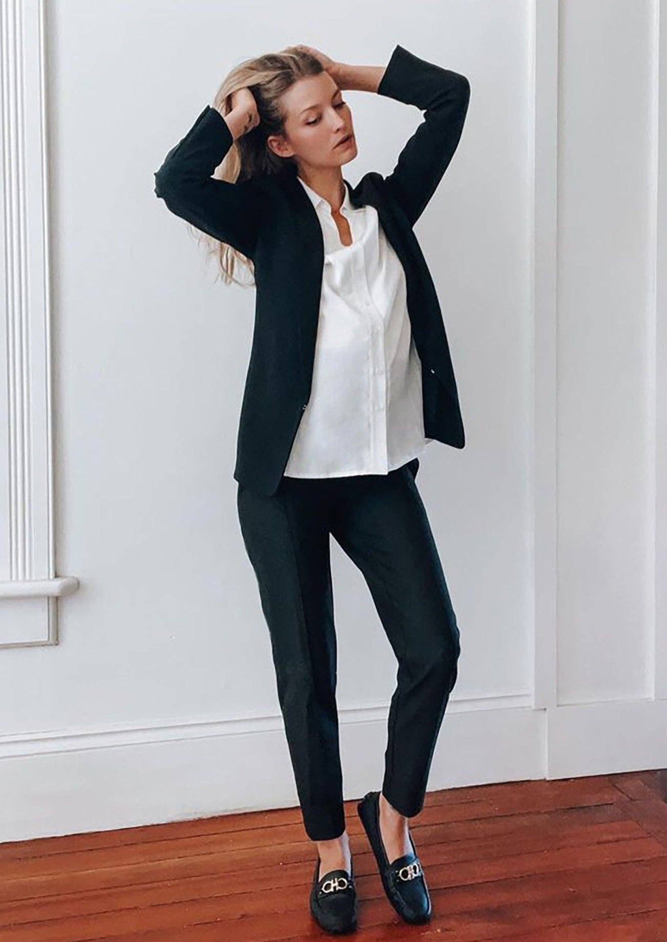 MARION - Slim Leg Maternity Work Pants in Black