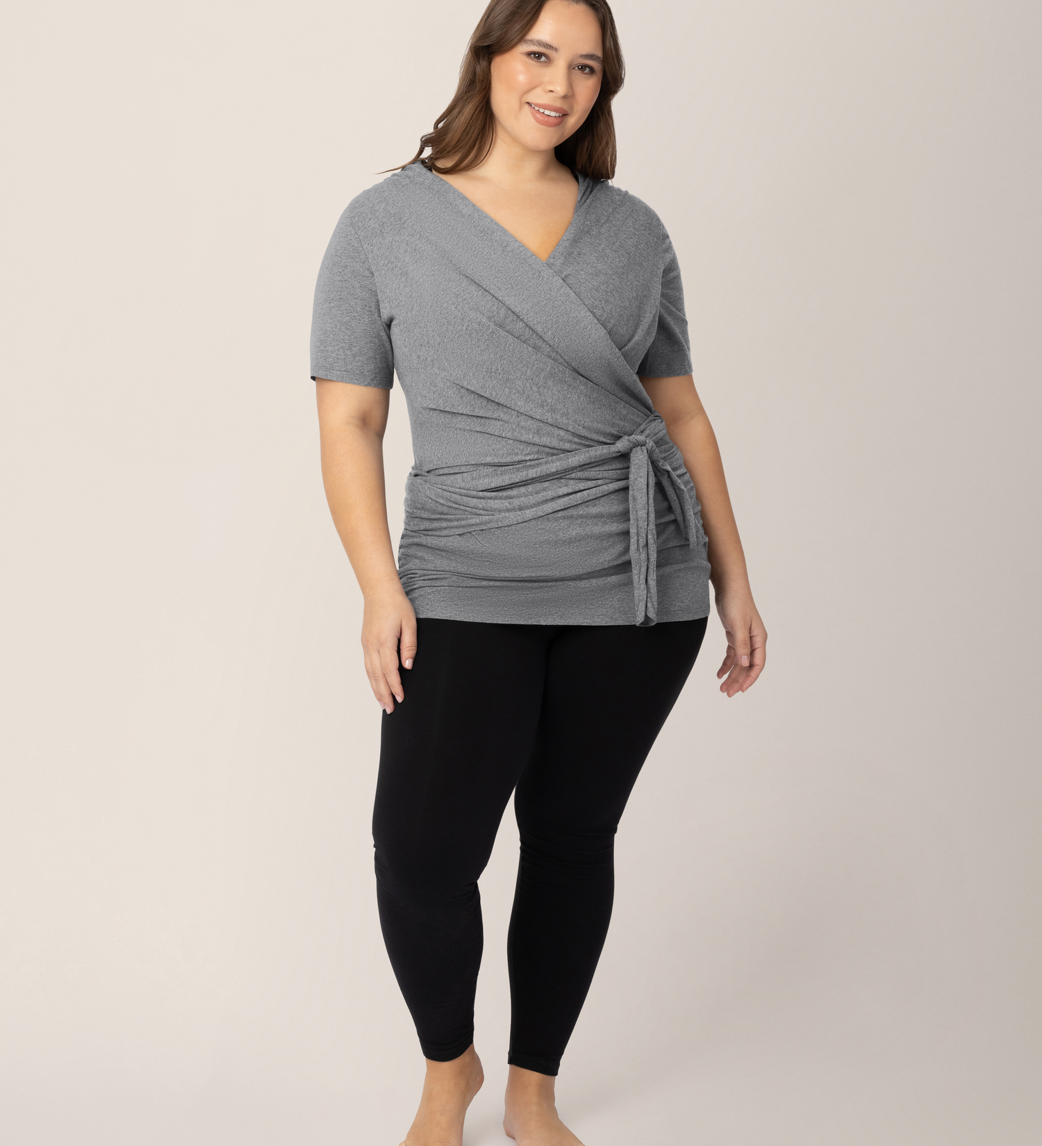 Organic Cotton Skin to Skin Short Sleeve Wrap Top | Charcoal Grey Heather