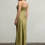 Moon River - SATIN ROSETTE SLEEVELESS MAXI DRESS: BLUSH