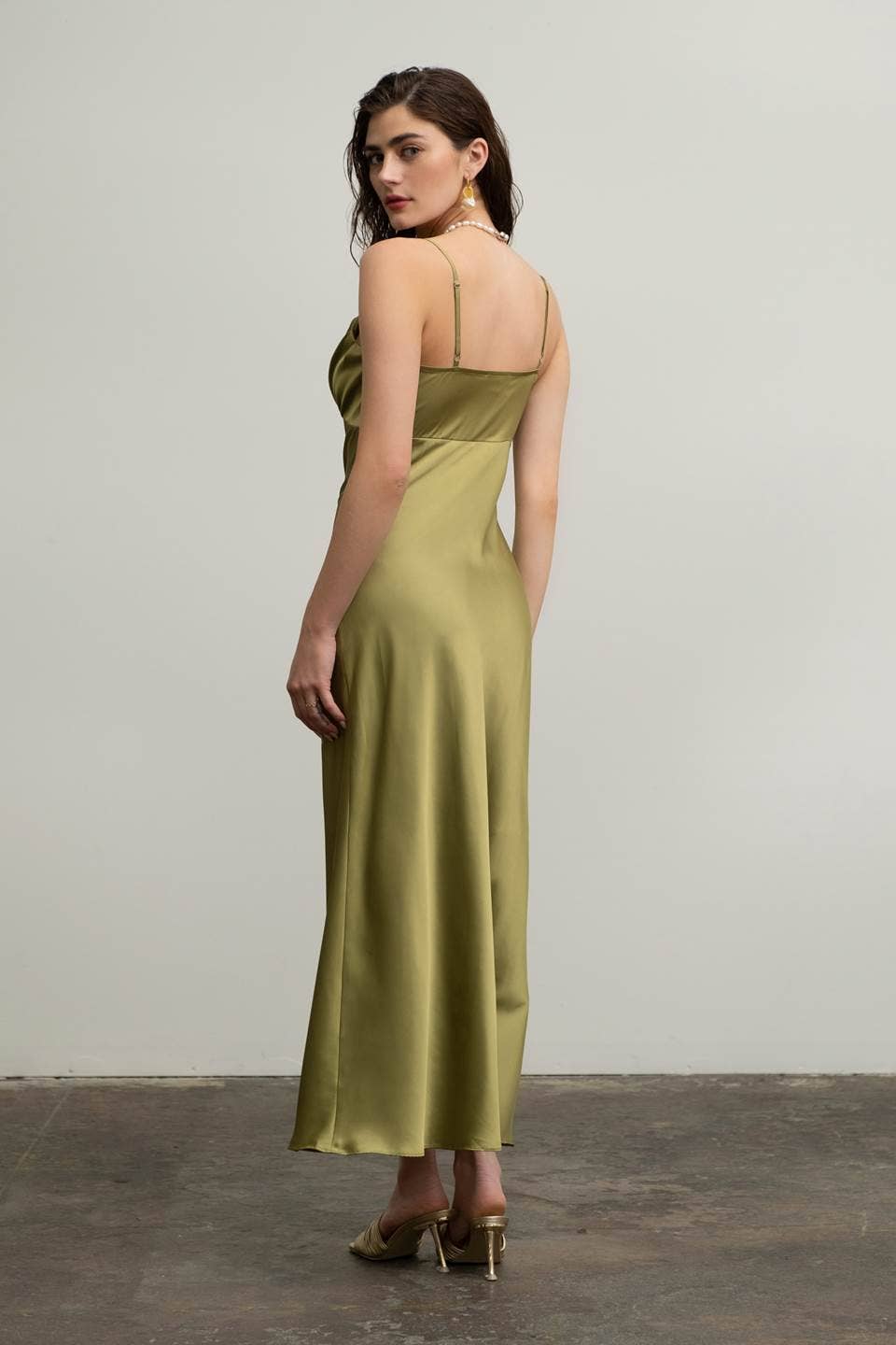 Image of Satin Rosette Sleeveless Maxi Dress