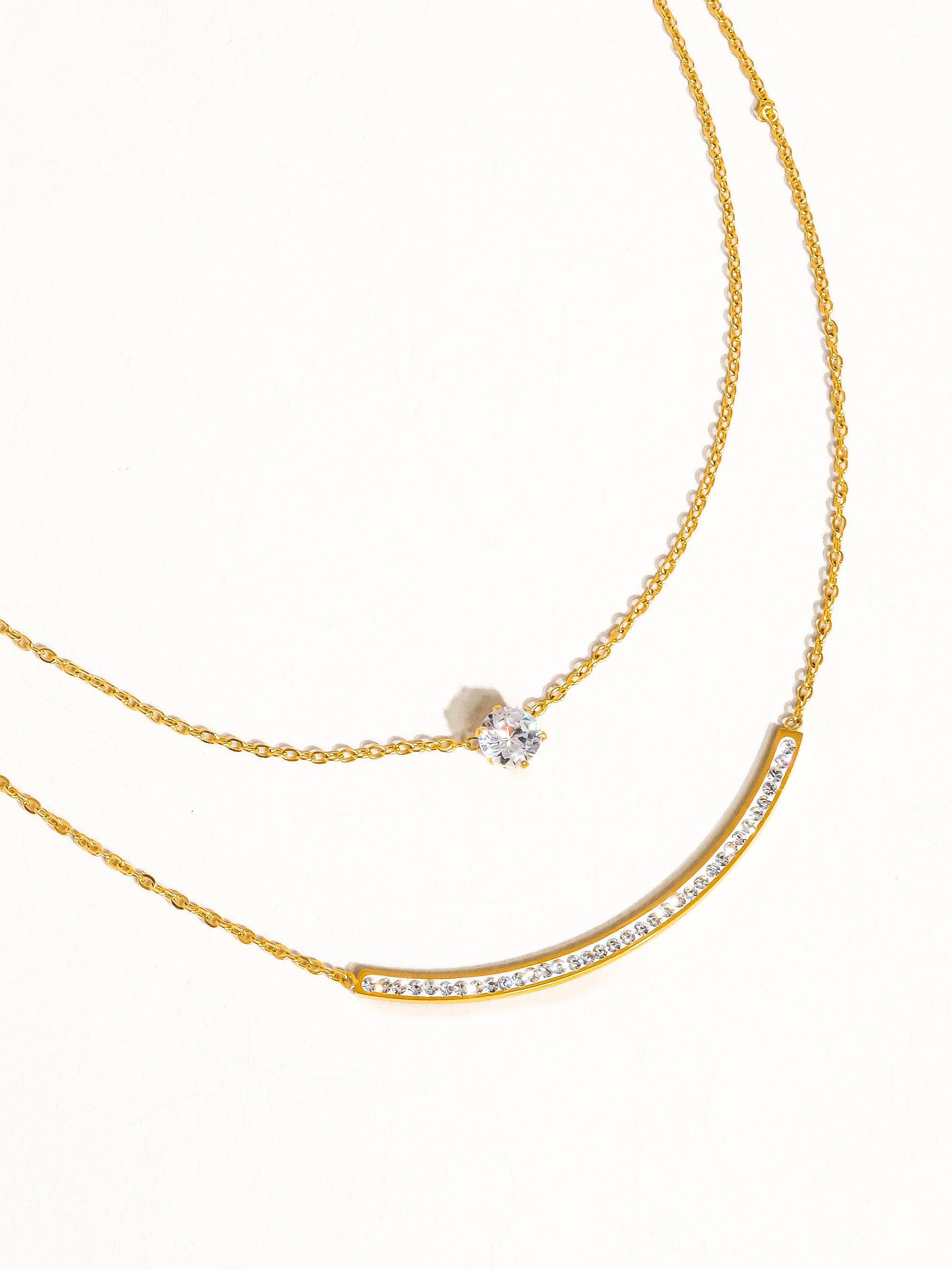 Image of Lorenza 18K Gold Non-Tarnish Layered Smile CZ Necklace