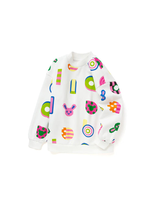 Balabala Kids Girl Pixelated Print Style Long Sleeved Hoodie