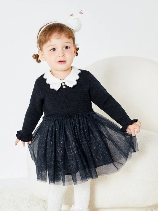 Balabala Baby Girl Lapel Long Sleeve Dress