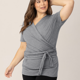 Organic Cotton Skin to Skin Short Sleeve Wrap Top | Charcoal Grey Heather