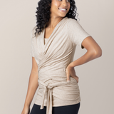 Organic Cotton Skin to Skin Short Sleeve Wrap Top | Oatmeal Heather