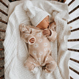 Luna + Luca - Luna + Luca Floral Jacquard Jumpsuit: Peach Floral / Newborn