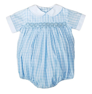 Marco and Lizzy - Sweet Spring Blue Checks Hand Smocked Boys Bubble
