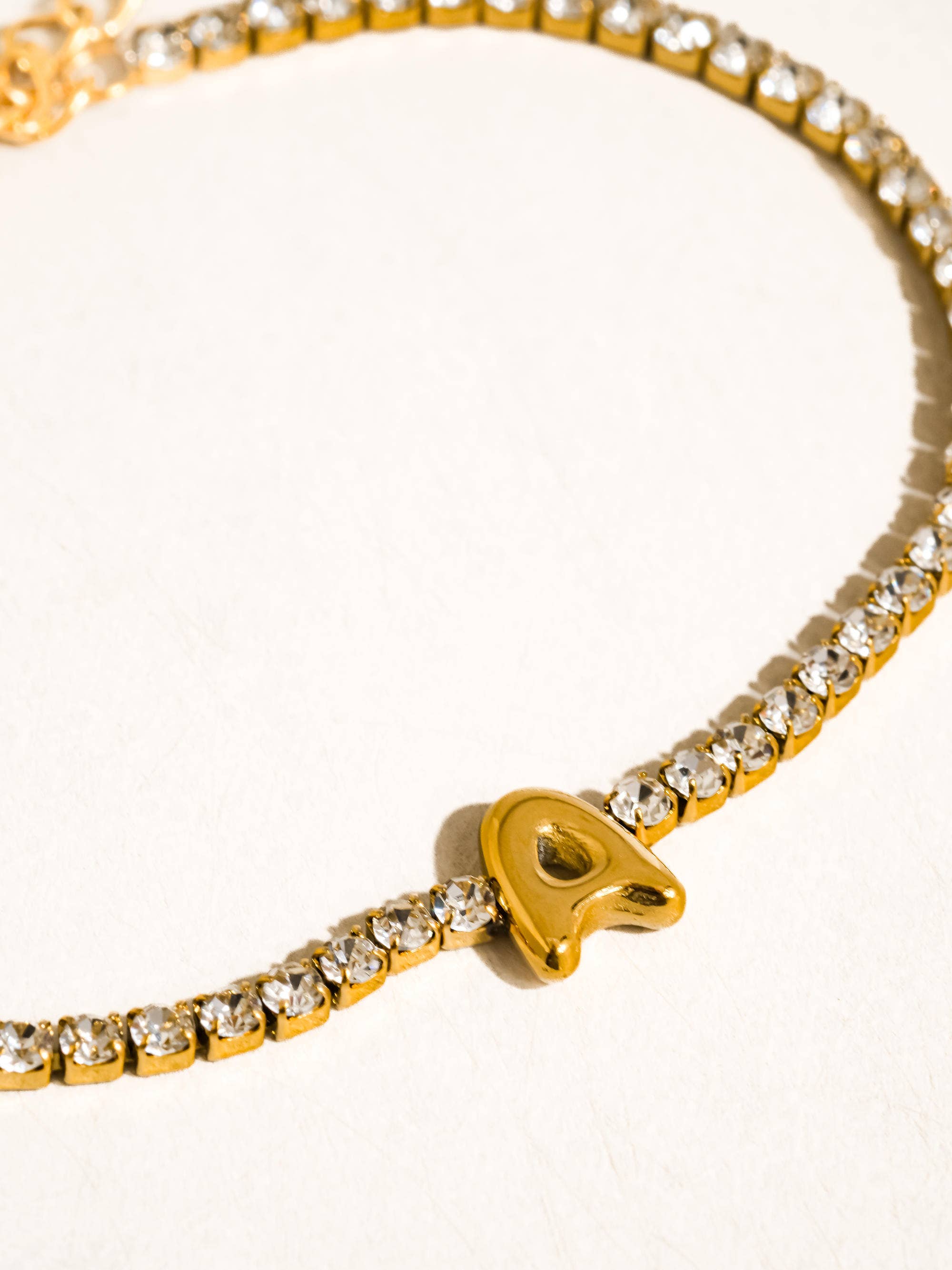 Chaplin 18K Gold Non-Tarnish Rhinestone Letter Bracelet