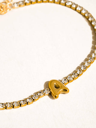 Chaplin 18K Gold Non-Tarnish Rhinestone Letter Bracelet