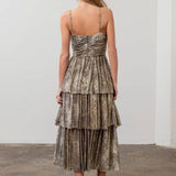 Moon River - METALLIC CUT-OUT TIERED MAXI DRESS: BLACK GOLD