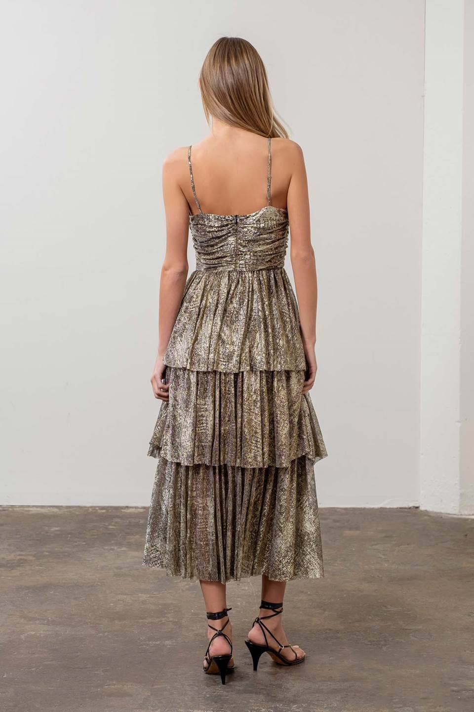 Image of Metallic Cut-Out Tiered Maxi Dress