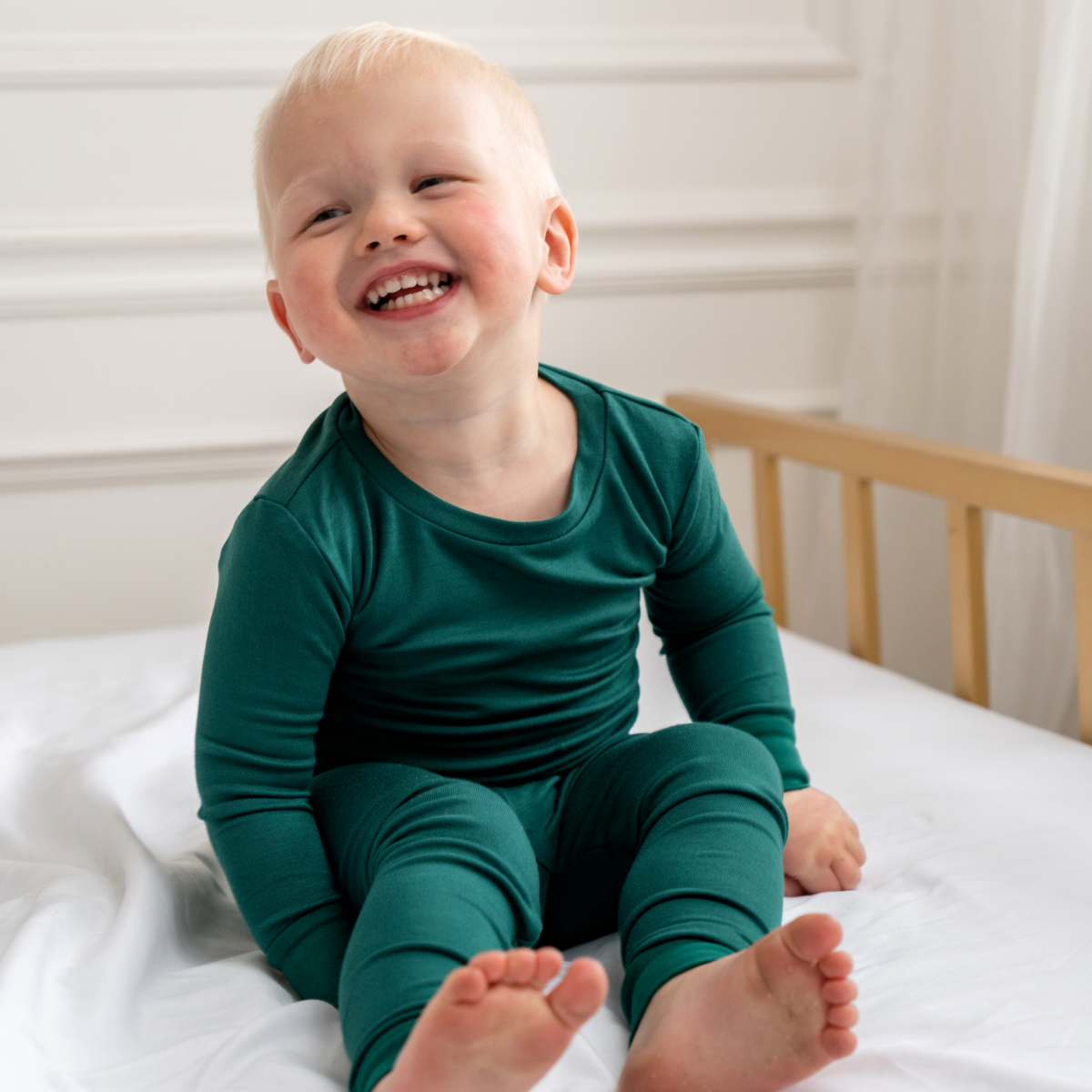 Image of Toddler/Kids Bamboo Pajamas - Forest Green