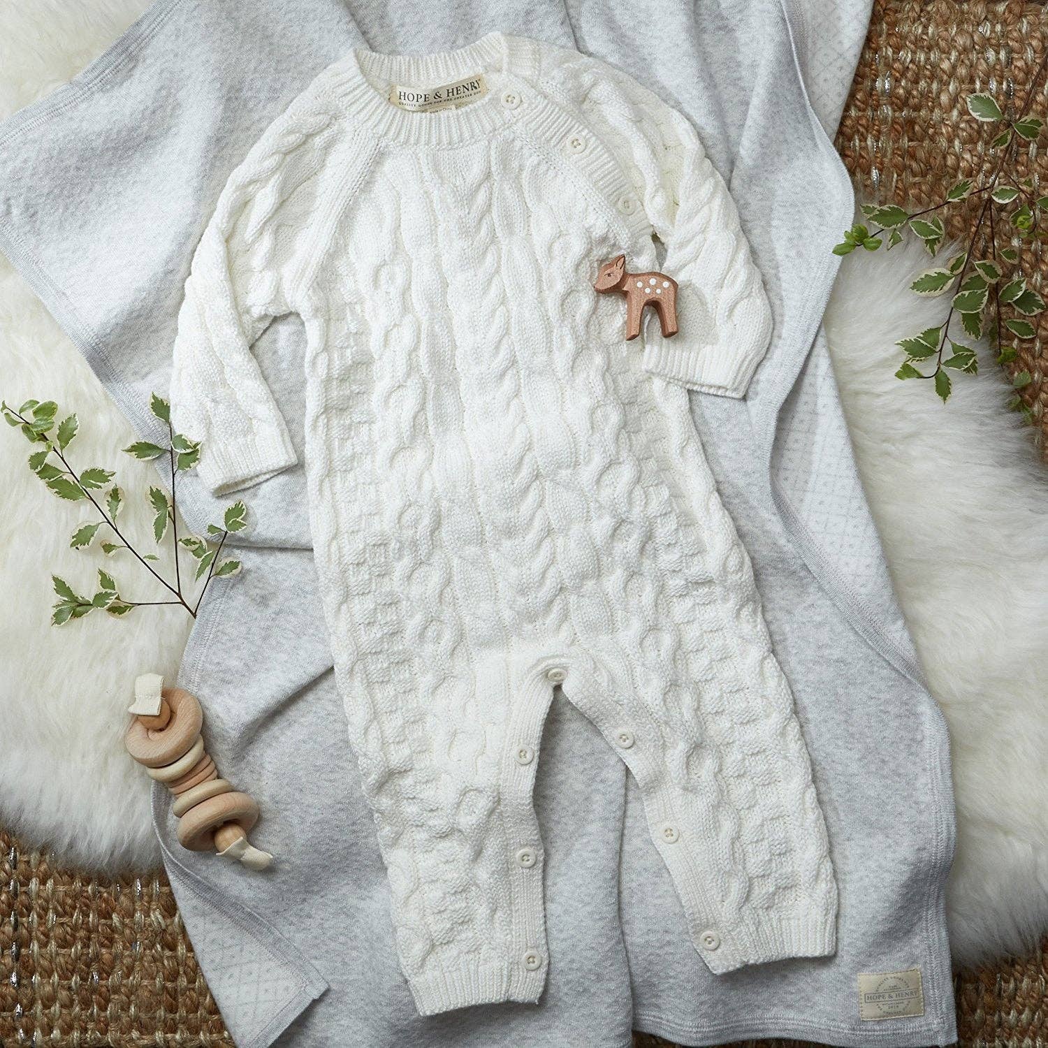 Image of Organic Cable Knit Sweater Romper