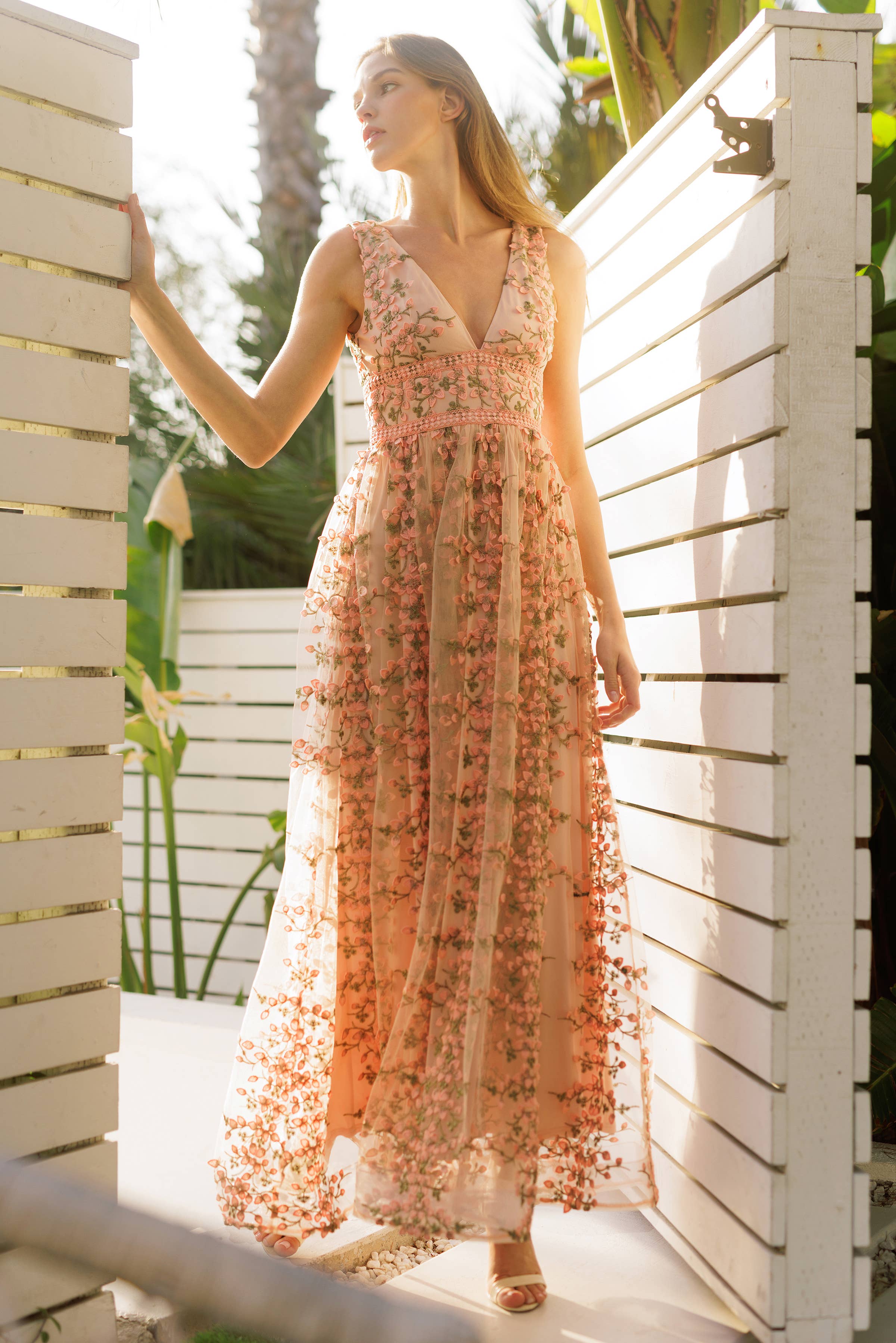 Image of Embroidered Floral Lace Maxi Dress