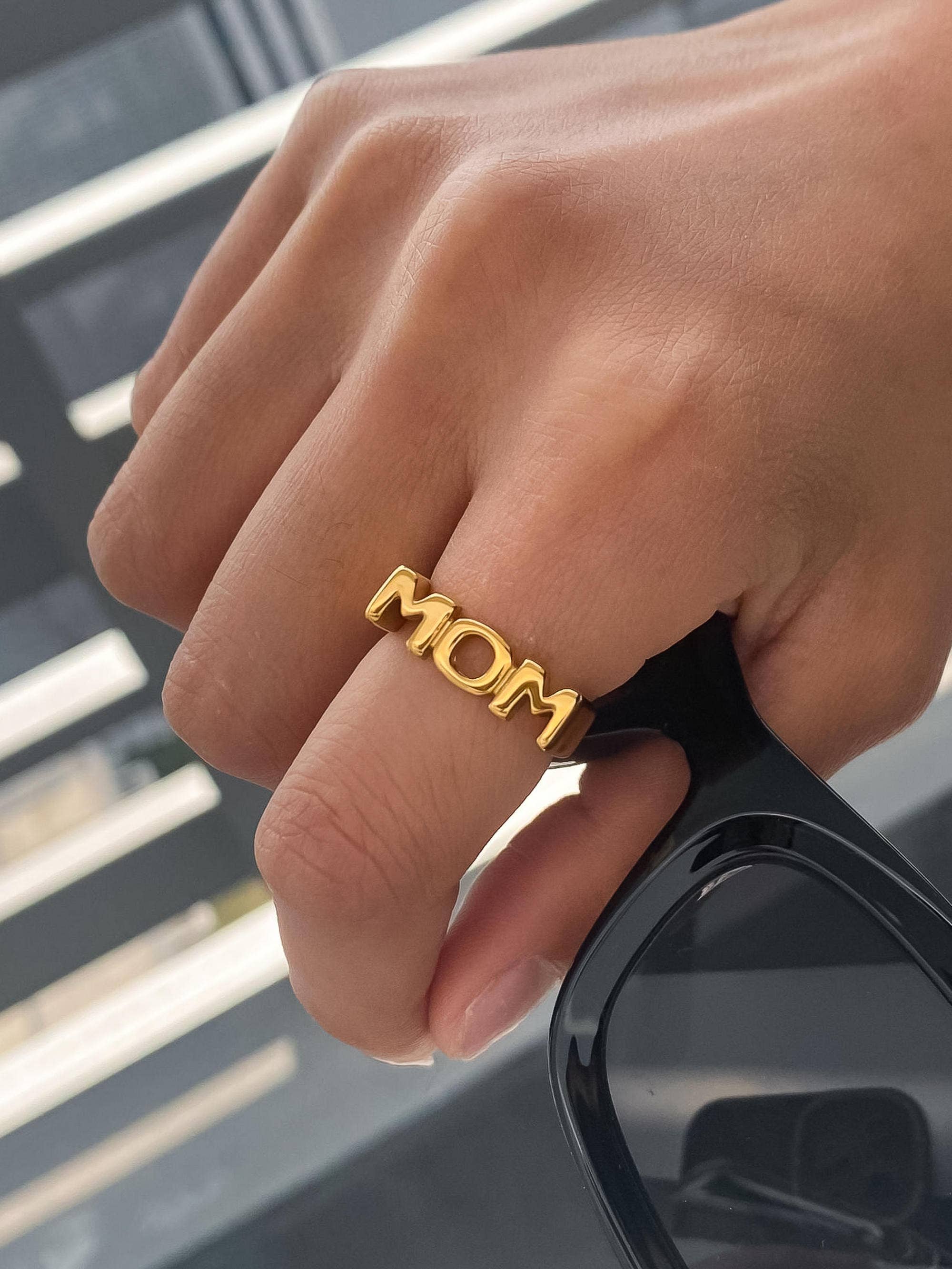 Image of Angel 18K Gold Non-Tarnish Mom Ring