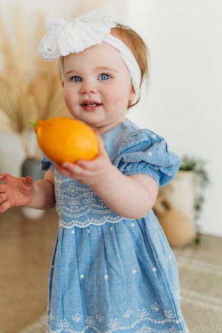 Isla Chambray Baby Dress + Bloomer