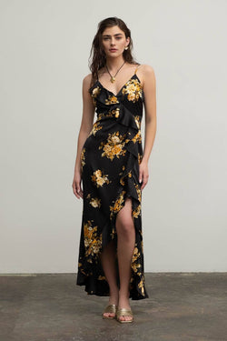 Image of Floral Sleeveless Ruffle Wrap Maxi Dress
