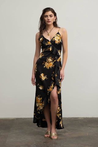 Floral Sleeveless Ruffle Wrap Maxi Dress