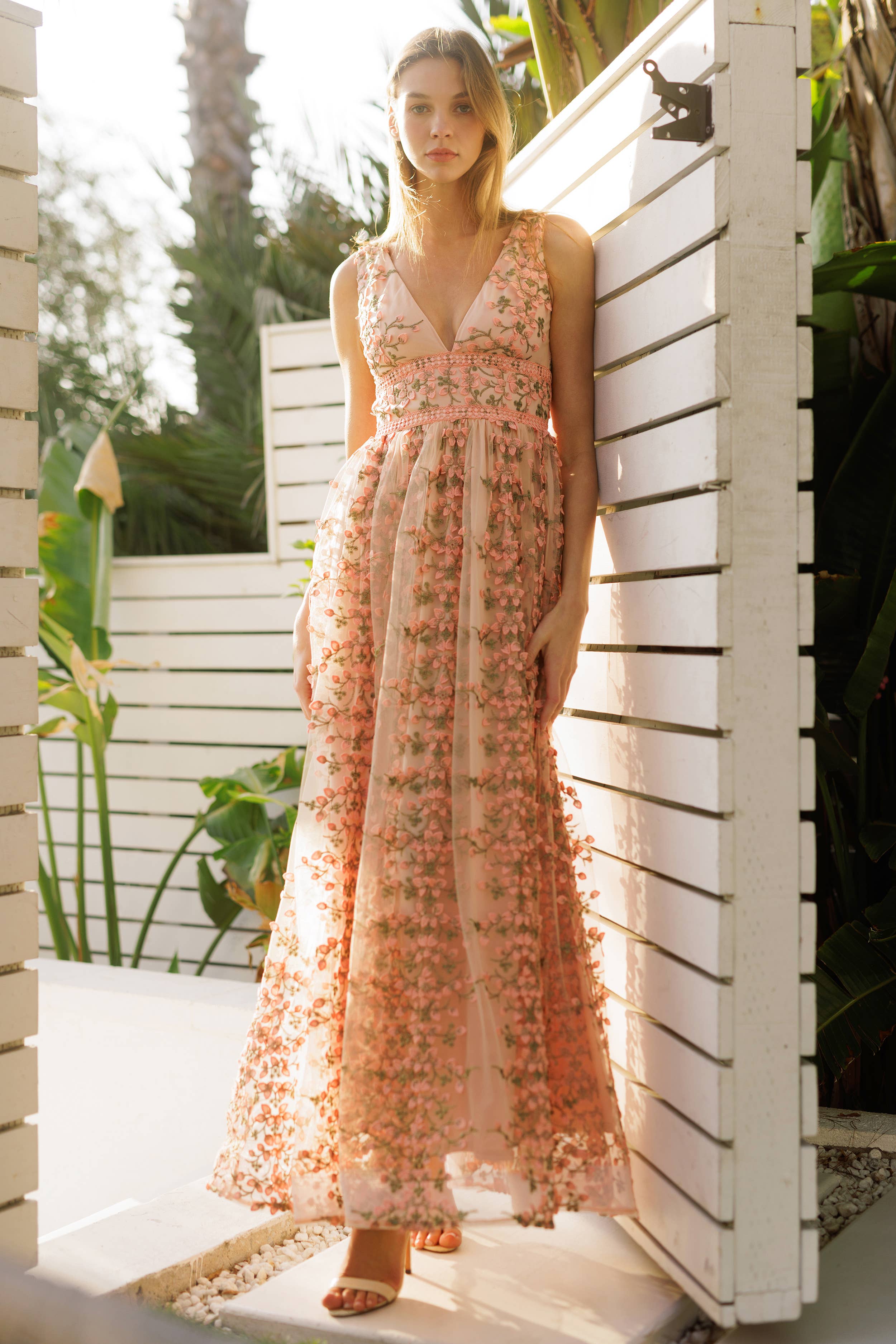 Image of Embroidered Floral Lace Maxi Dress