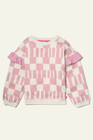 Cotton Pink Block Ruffled Sweatshirt