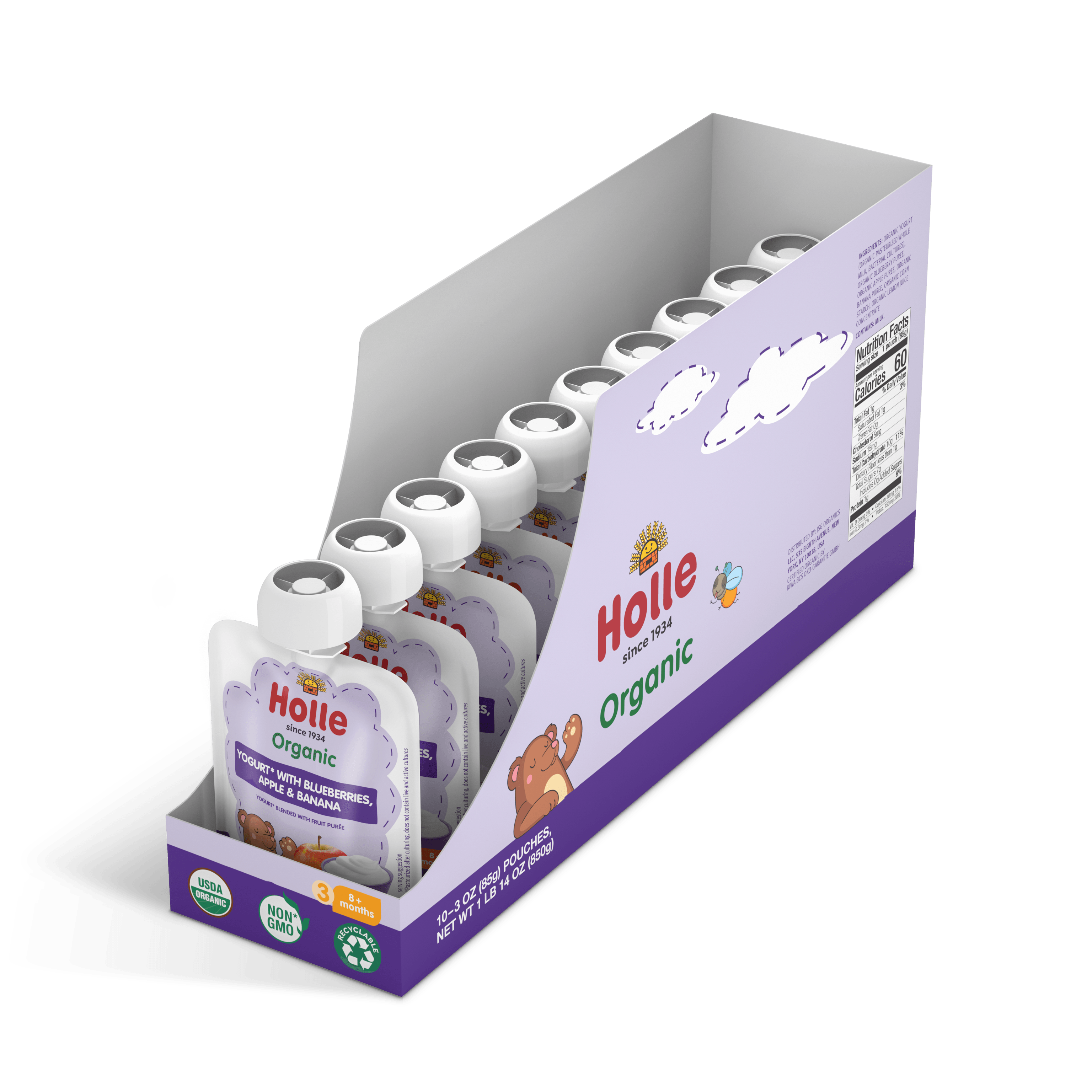 Image of Holle Organic Yogurt Pouches - Blueberries, Apple & Banana