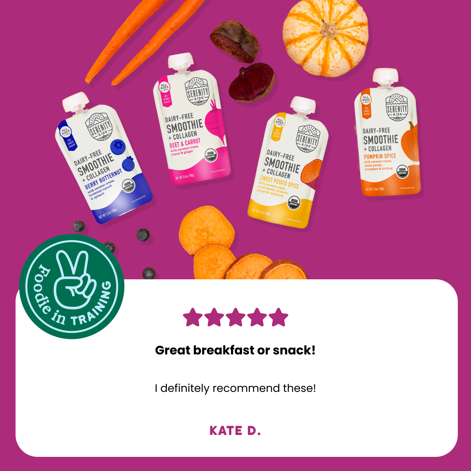 Serenity Kids Beet & Carrot Smoothie with Grass Fed Collagen Pouch