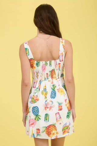 Moon River - TROPICAL SUMMER PRINT SLEEVELESS LINEN MINI DRESS