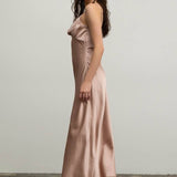 Moon River - SATIN ROSETTE SLEEVELESS MAXI DRESS: BLUSH