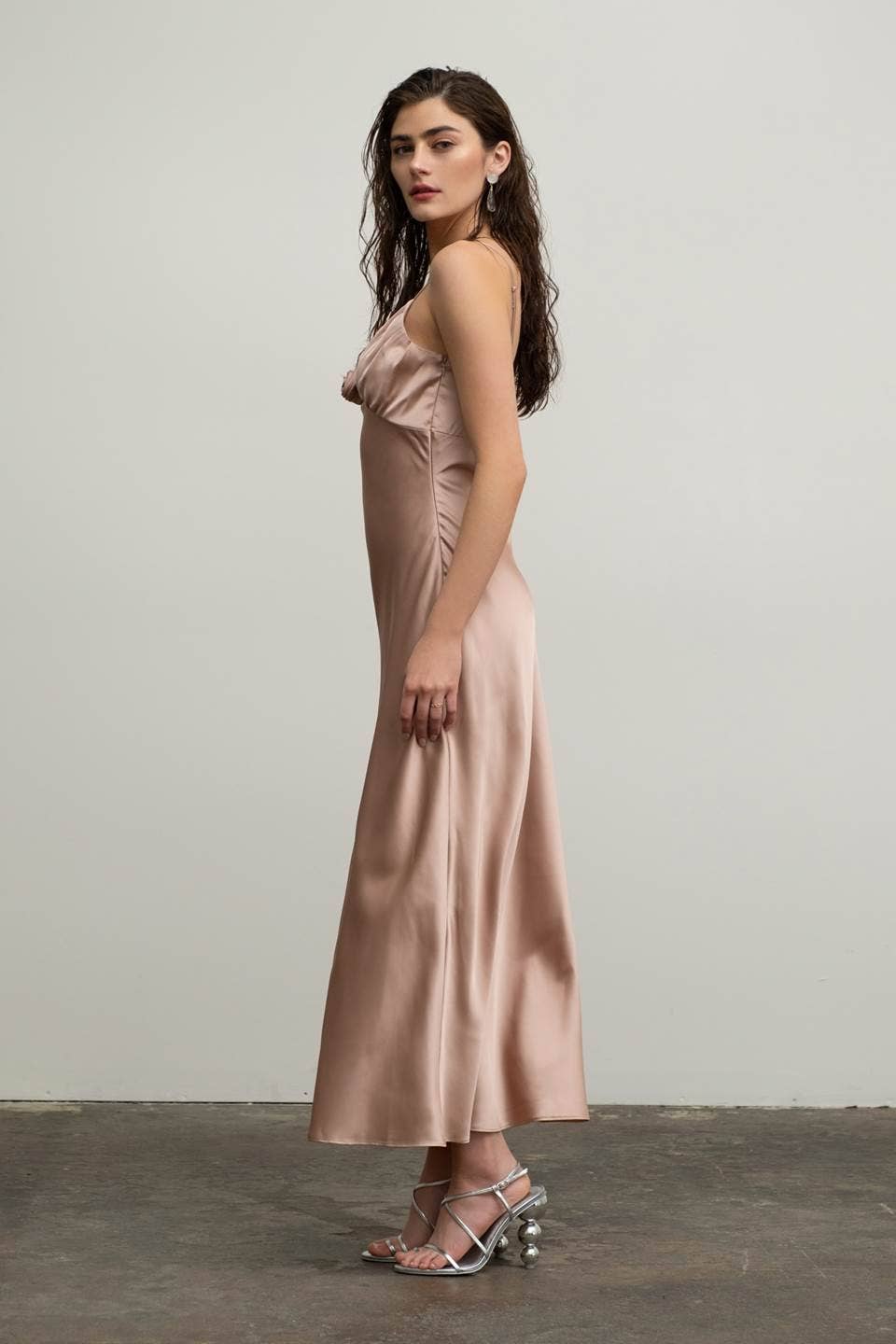 Image of Satin Rosette Sleeveless Maxi Dress