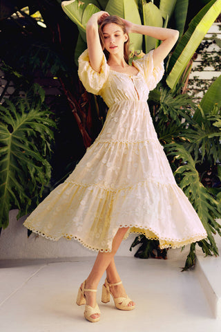 Embroidered Floral Tiered Dress