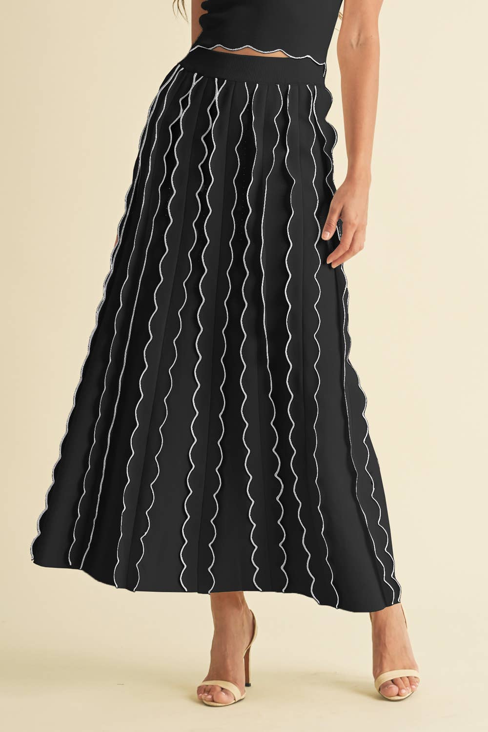 Image of Pleated Sweater Knit Maxi Skirt