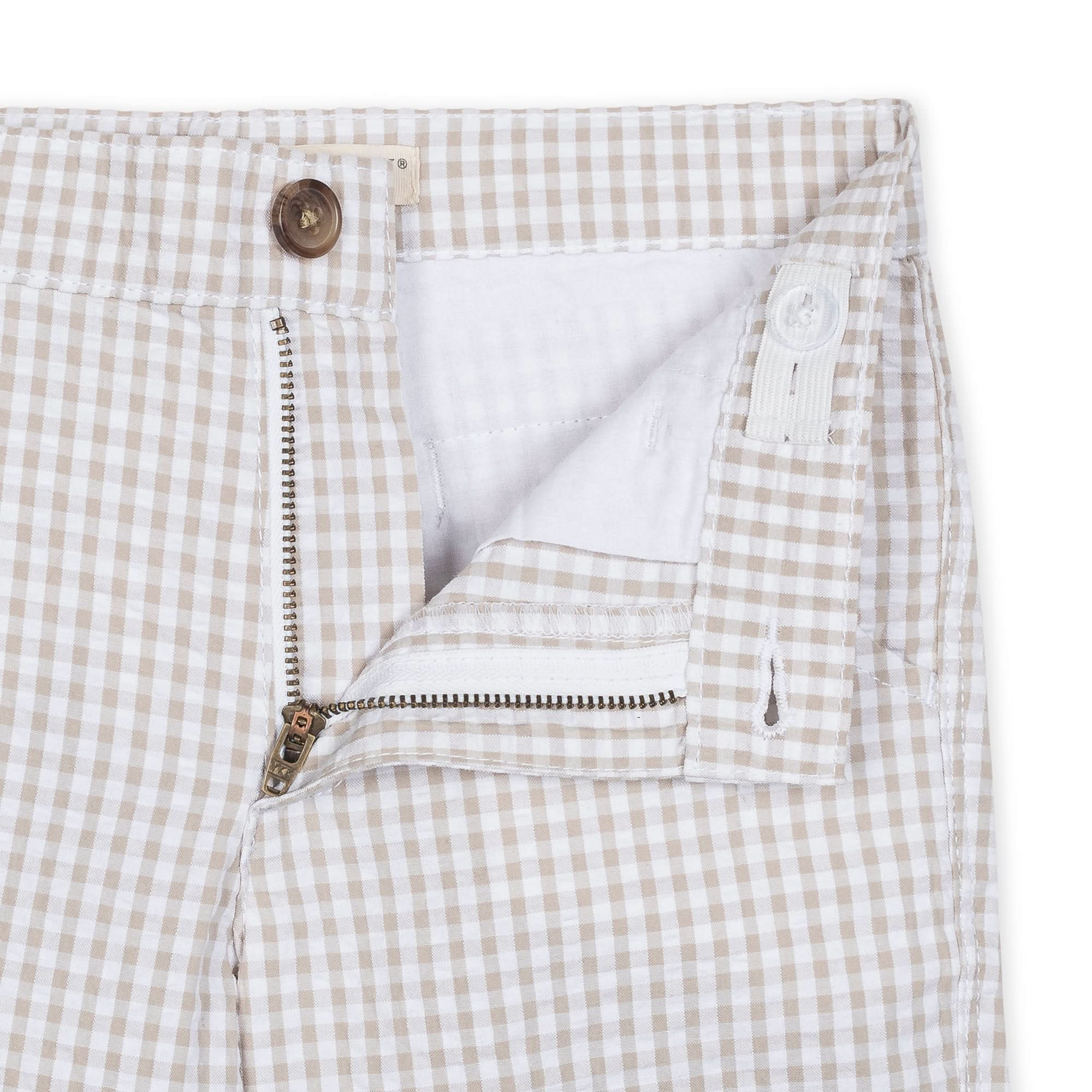 Hope and Henry - Organic Seersucker Short Taupe Gingham