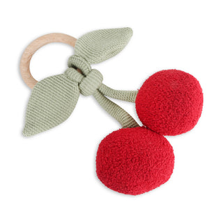 Viverano Organics - Cherry Organic Baby Blanket + Ring Rattle Toy Gift Set