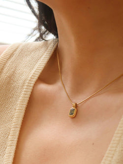 Image of Maeve 18K Non-Tarnish Green Square Stone Pendant