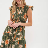 Moon River - SMOCKED TIERED FLORAL MIDI DRESS: BLACK MULTI