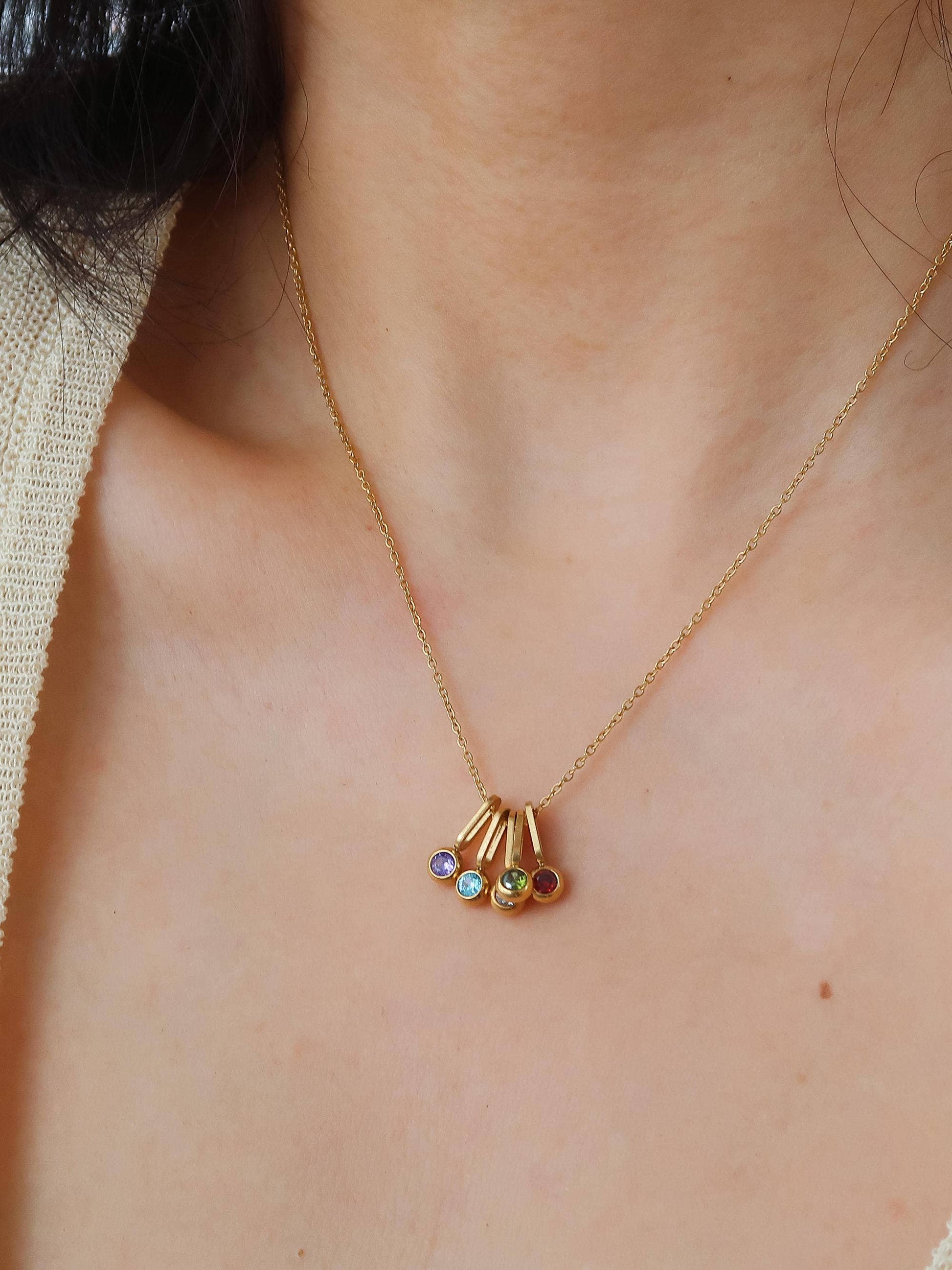 Reyna 18K Gold Non-Tarnish Five Stone Charm Necklace
